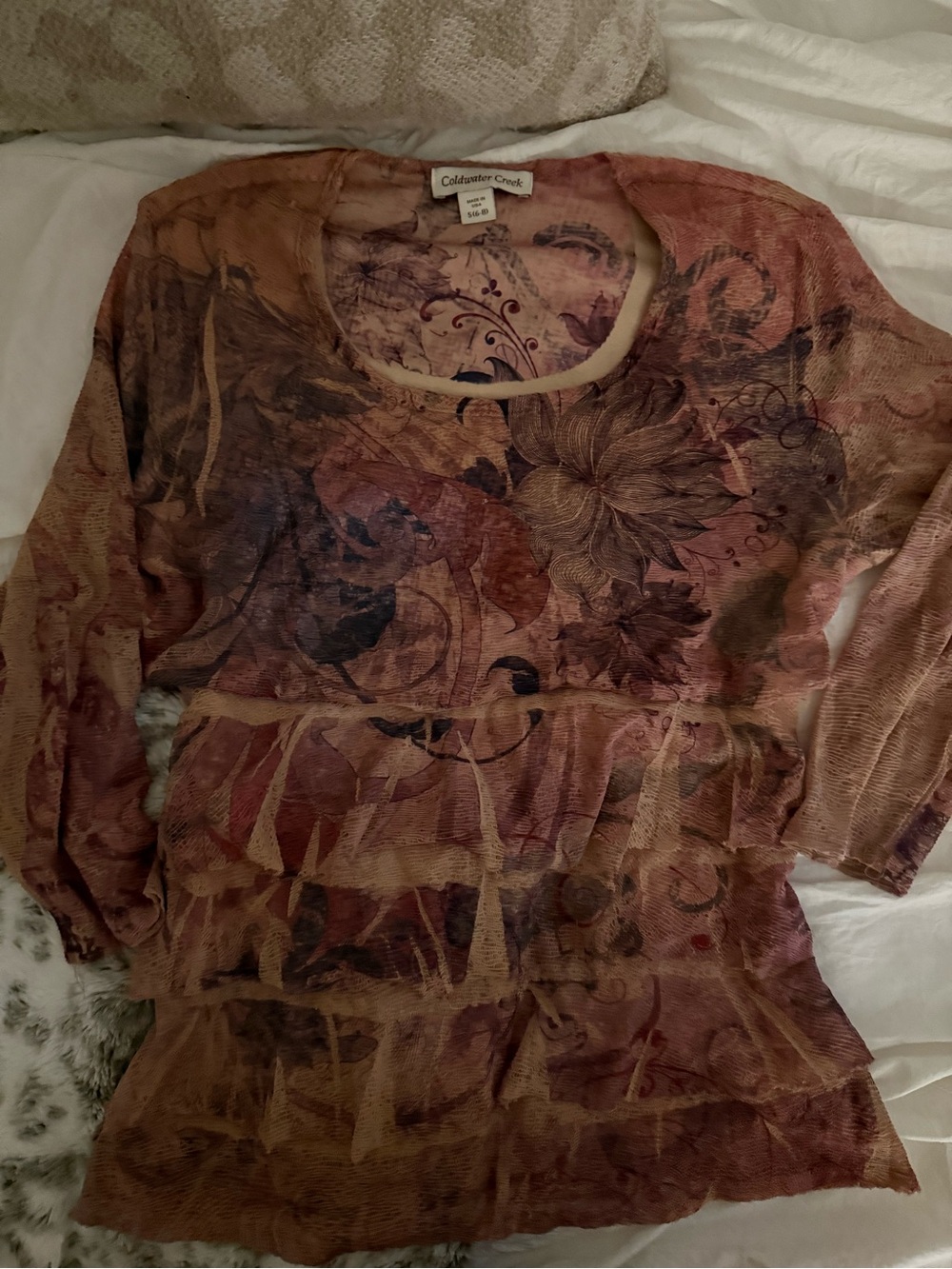 Coldwater Creek Women's Layered Floral Knit Tunic - Rust Pink Brown